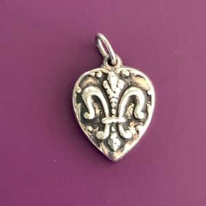 .925 Heart Fleur De Lis Sterling Silver Jewelry Charm #valentine #lily #keepsake
